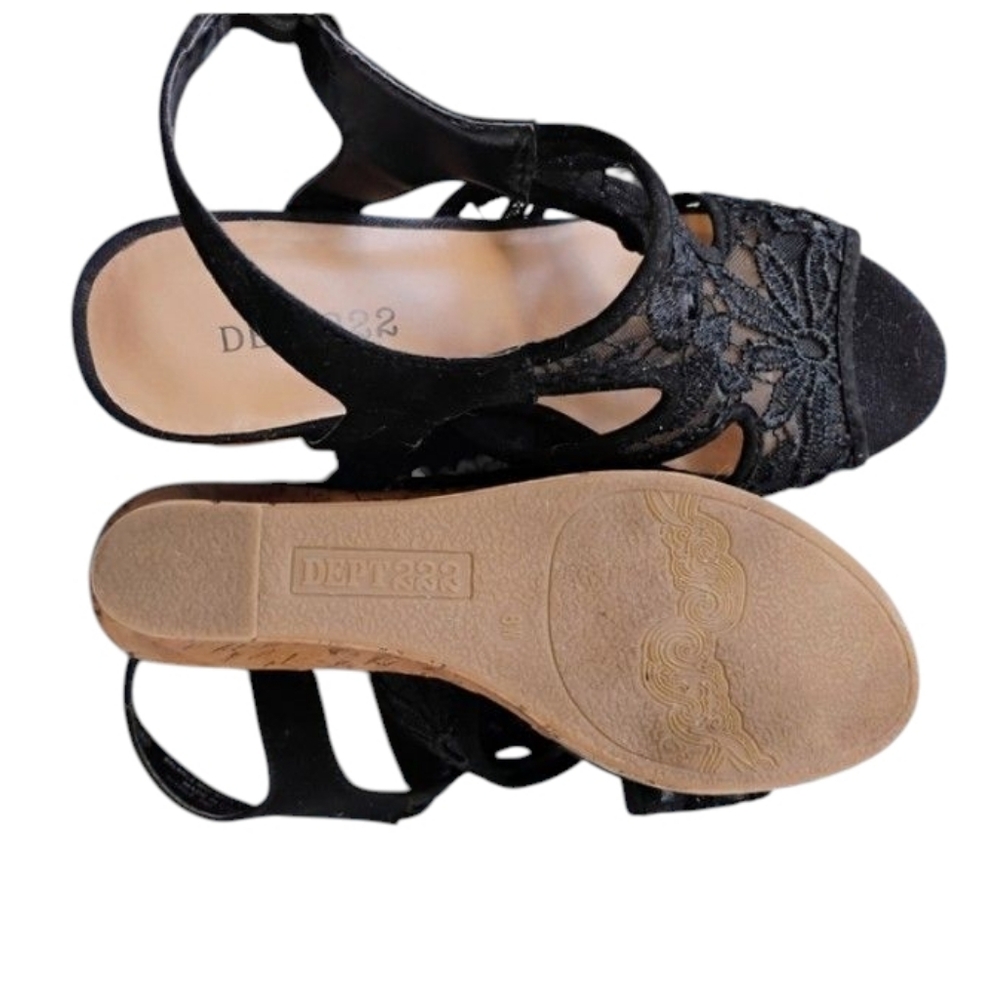 DEPT 222 Artesia Black Women's Platform Cork Sandals 4" Heel Side Buckle 8W - Picture 13 of 13